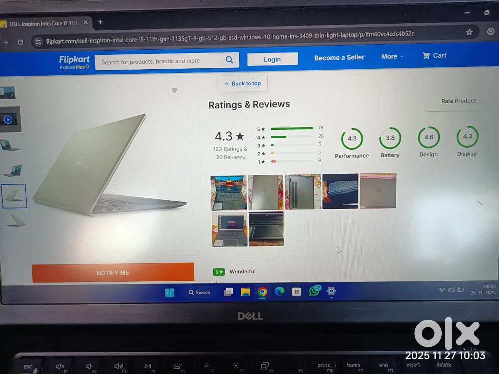 Dell Inspiron super condition i5 11th gen 512nvme 8gb ram with bill
