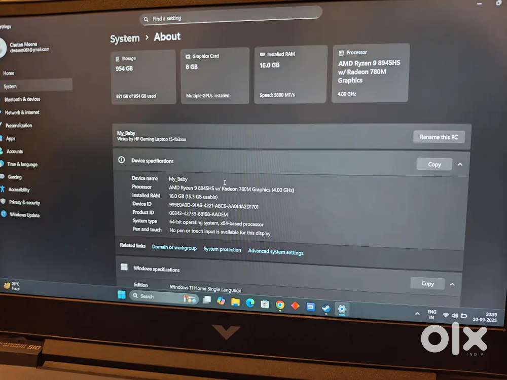 HP Victus Ryzen 9 4060 RTX 8 GB , 16 GB DDR5 Ram 1 TB SSD.