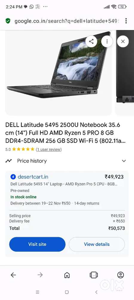 Dell latitude 5495 14 AMD RYZEN 5 PRO 8GB RAM 256GB SSD dell5495  90