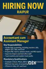 Accountant & Assistant Manager Needed – Raipur