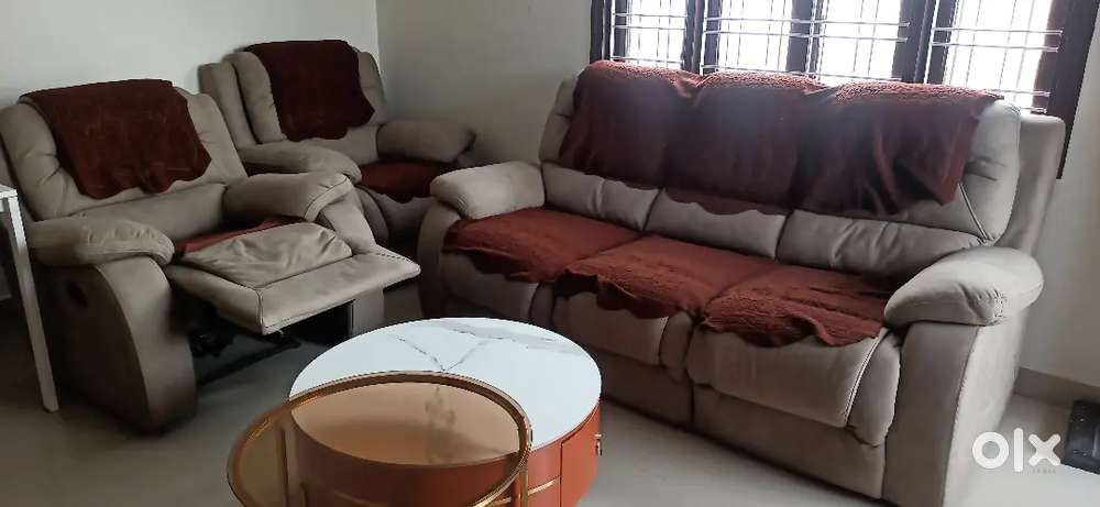 Fabric 3+1+1 Seater Recliner Set and Marble  Stacking Center Table