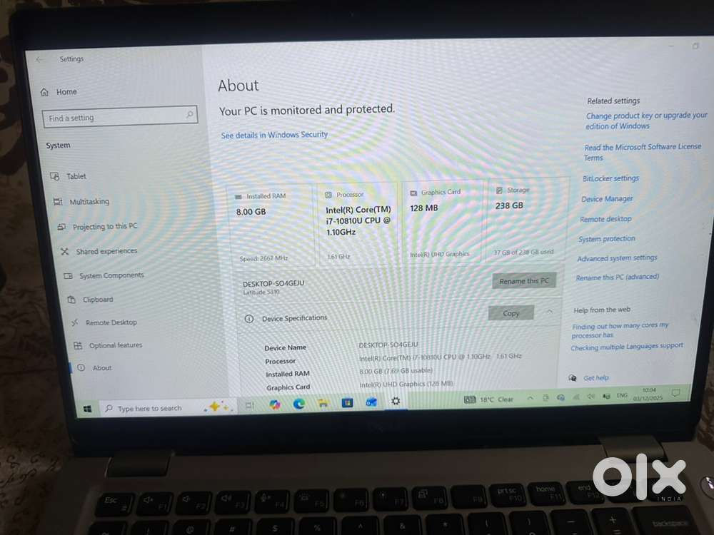 Hp 8gb ram 256ssd 128mb graphic card