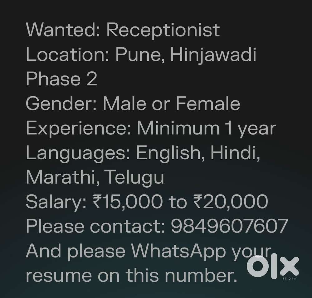I want receptionist with good communication skills