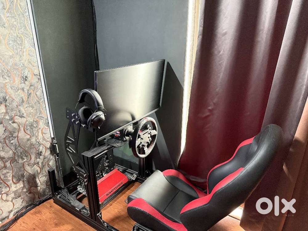 Sim Racing Setup (w/ Cockpit, Monitor, Wheelbase, Wheel, Pedals)