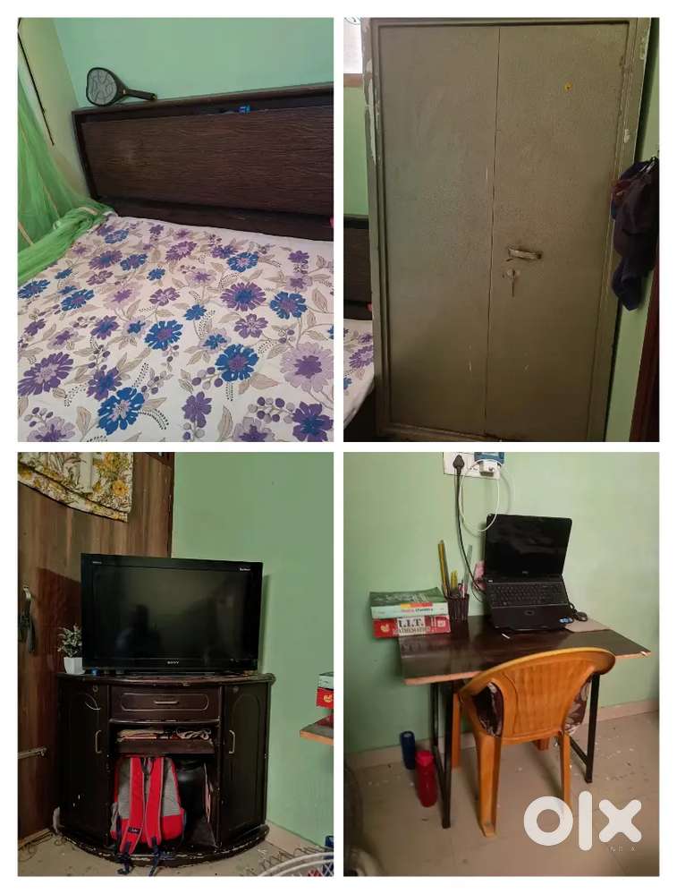 Bed almira table chair and corner cabinet wardrobe