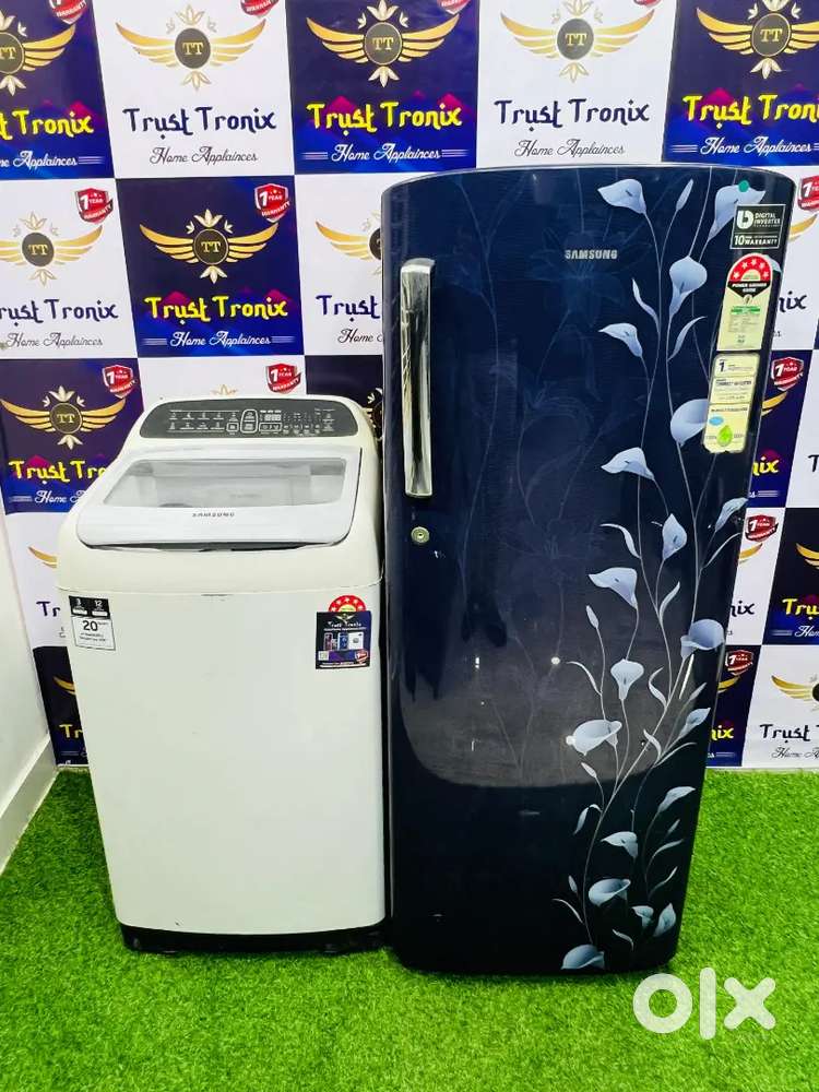 #014TT wobble 6.2kg washing machine & 255ltr Samsung fridge