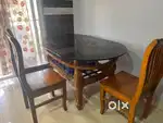 6 Seater Dining Table – Shagun Wood, Glass Top, Perfect Condition