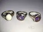 Natural White Coral & Amithest Silver Ring