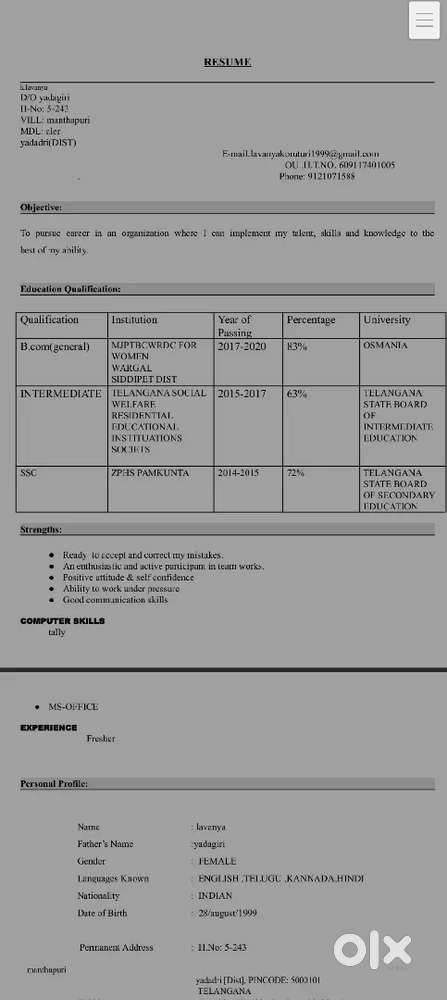 Need job ..i completed my graduation with 83%