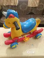 Children Rolling and Rocking Toy Horse and Toy Train