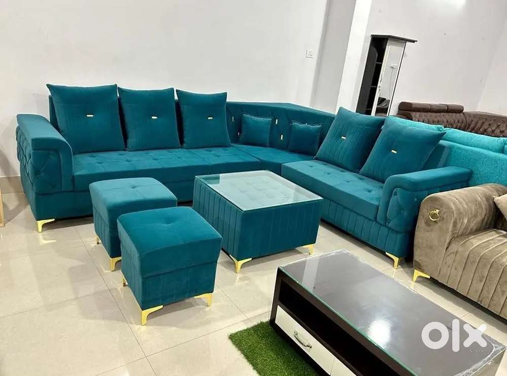 L shape sofa set with designing handle and loss pillows