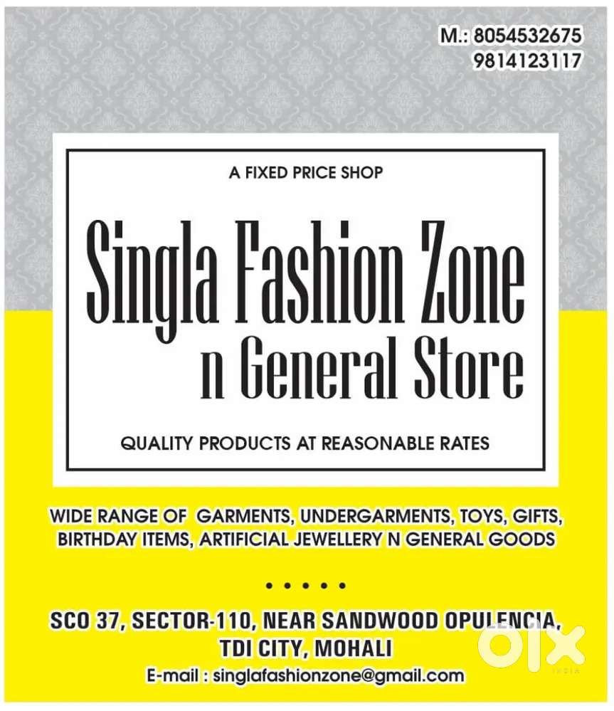 SALES GIRL FOR CLOTHING SHOP IN TDI CITY SEC 110 MOHALI
