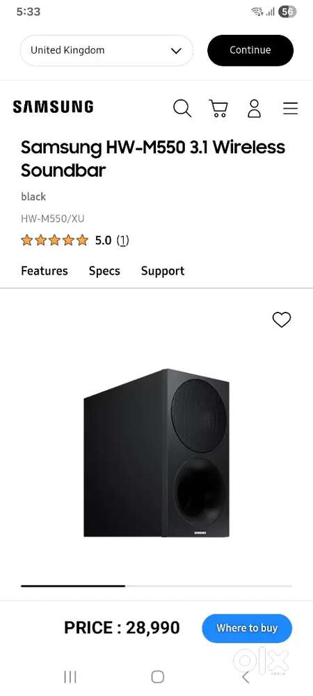 Samsung wireless soundbar with wireless big active subwoofer