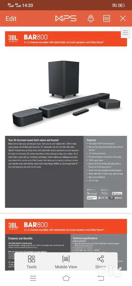 JBL_BAR 800 SURROUND SOUND 720 WATTS