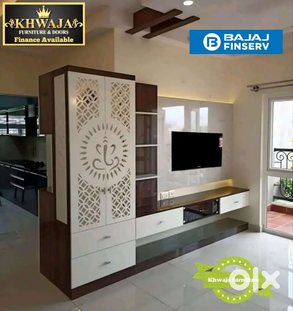 Khwaja furniture.  Mandir Attached TV unit.  Bajaj finance available