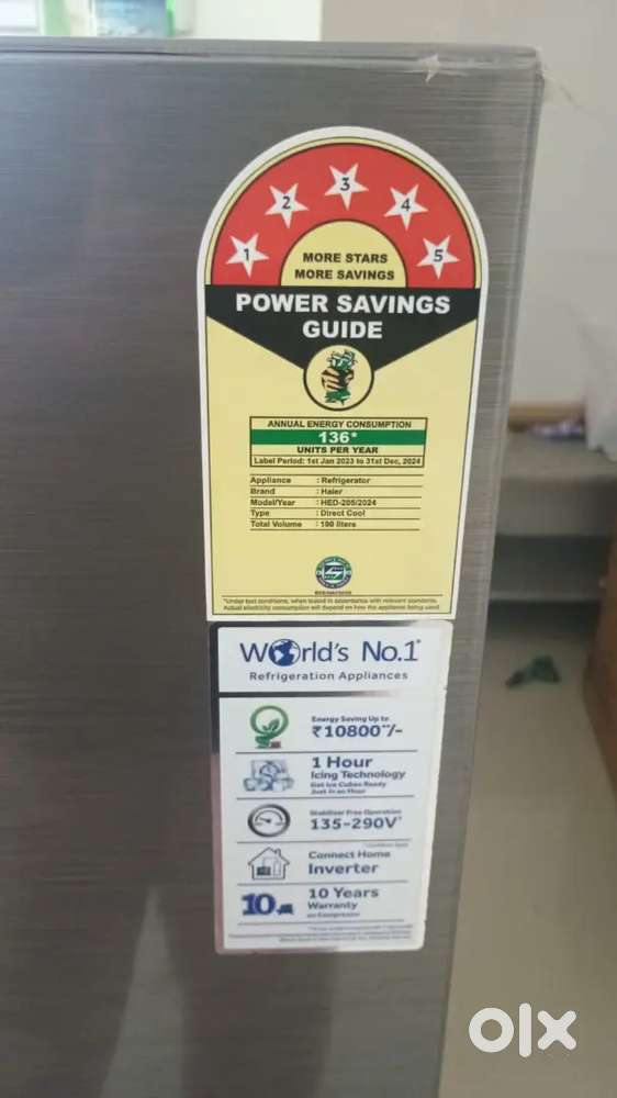 Haier 190 litres 5 star Fridge with 10years warranty (1.5 years used)