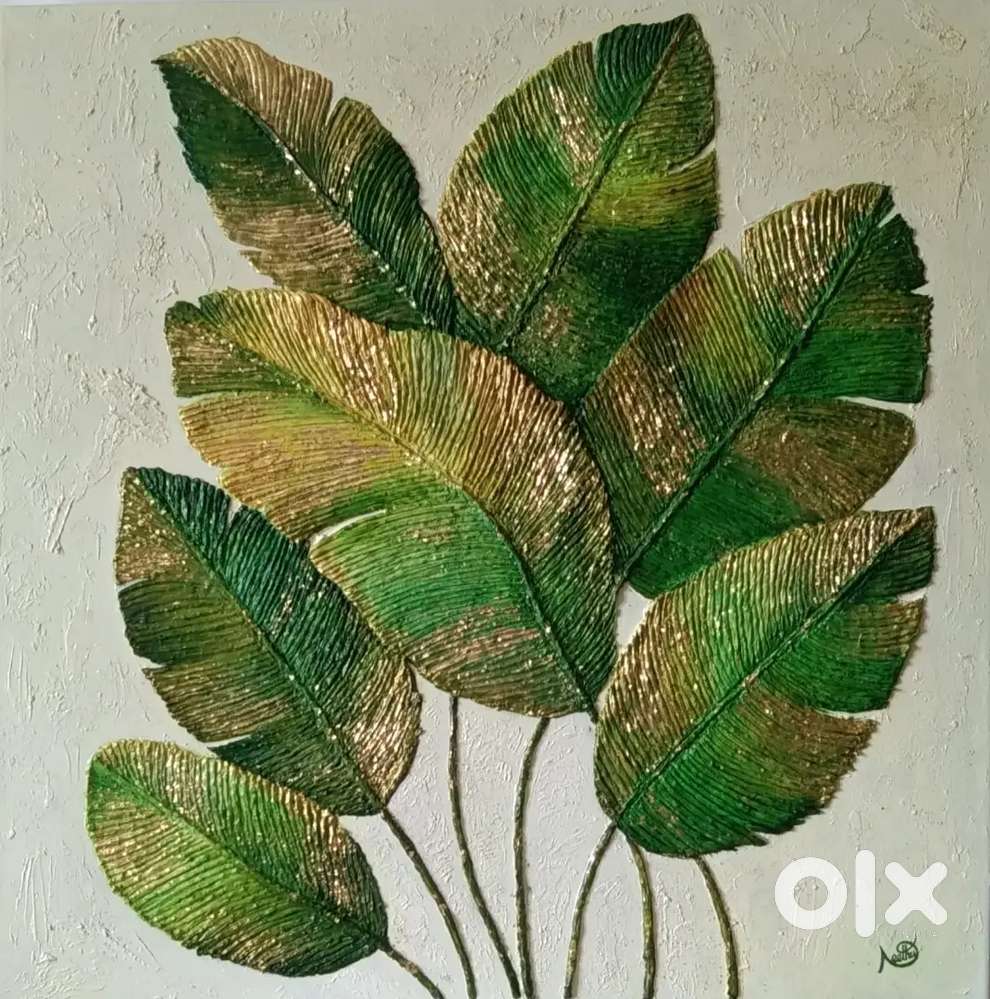 Handmade Textured Leaf Painting  3D Wall Art  Home Décor