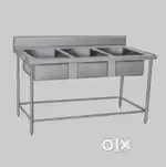 Stainless Steel 3 Bowl Table Kitchen Sink