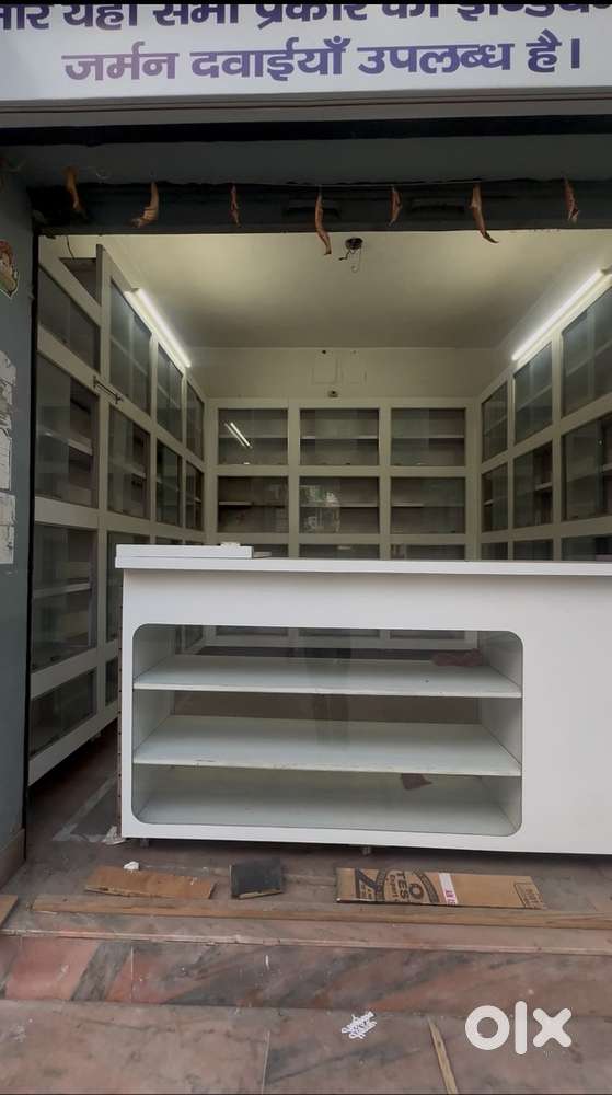 Sale racks and counter of medical shop