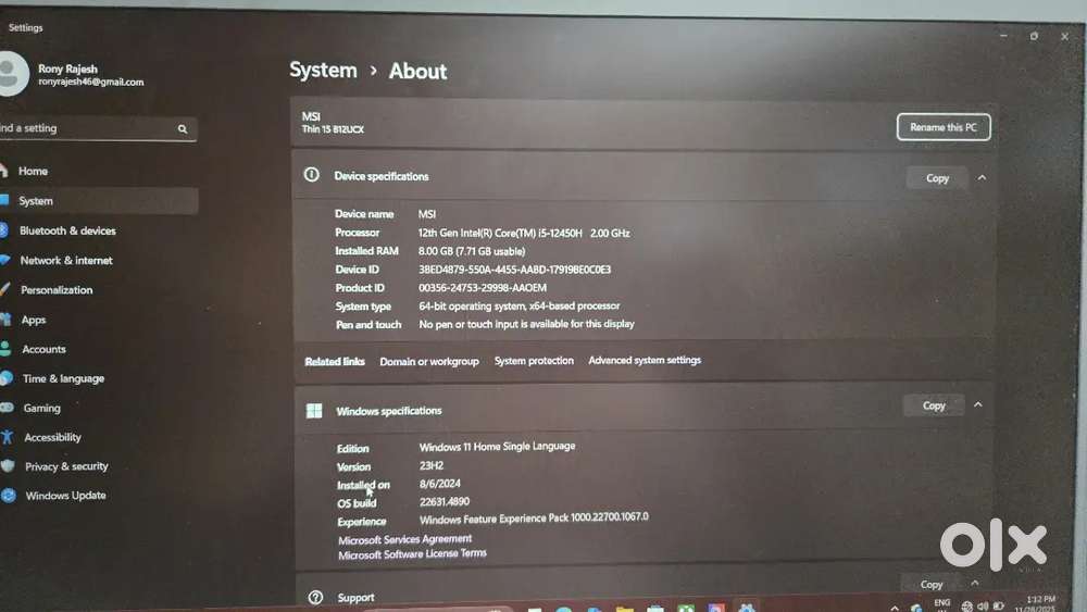 MSI I5 15 B12UCX 2243