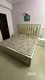 King size bed with 2 side table, mattress and storage