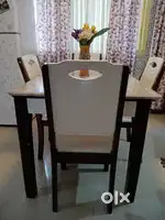 MARBLE RECTANGULAR 4 SEATER LOTUS  WOODEN DINING TABLE  SET