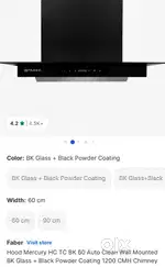 Faber Mercury HC TC BK 60 kitchen chimney - 60mm, Auto Clean