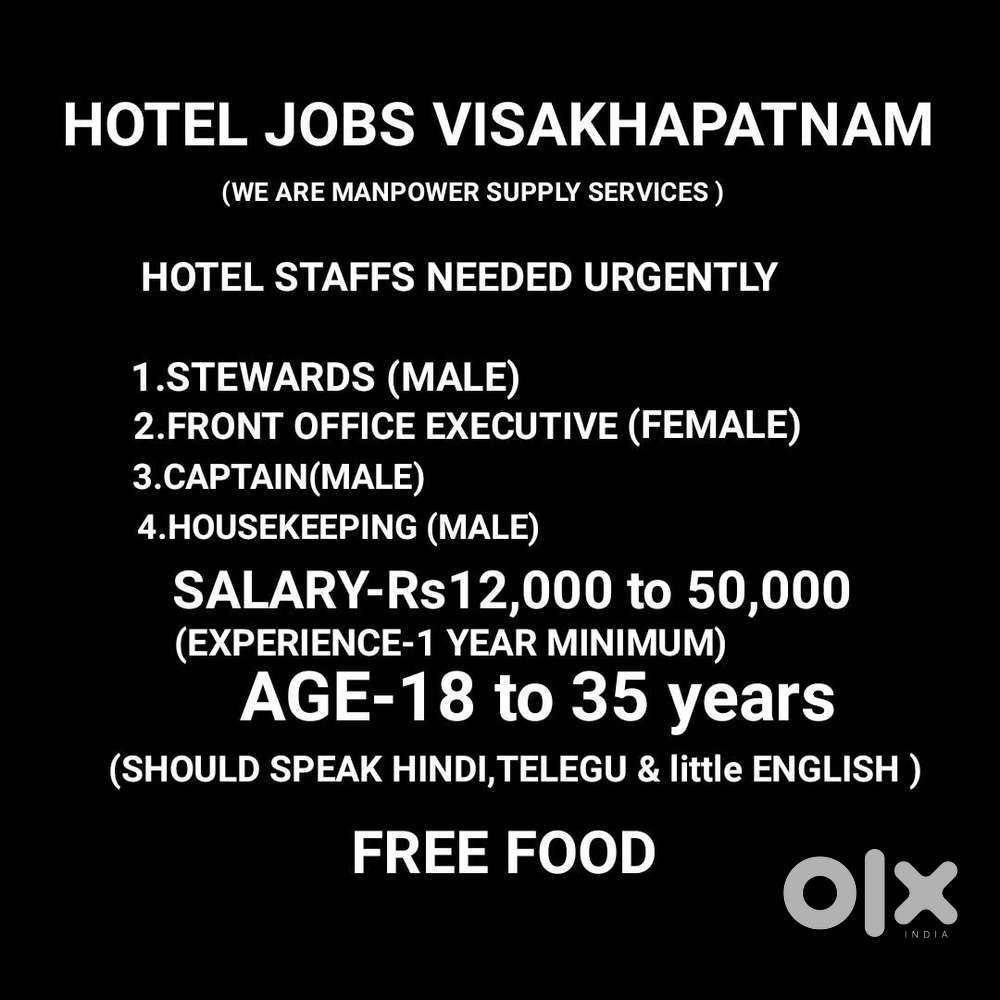 HOTEL STAFFS NEEDED FOR VISAKHAPATNAM LOCATION