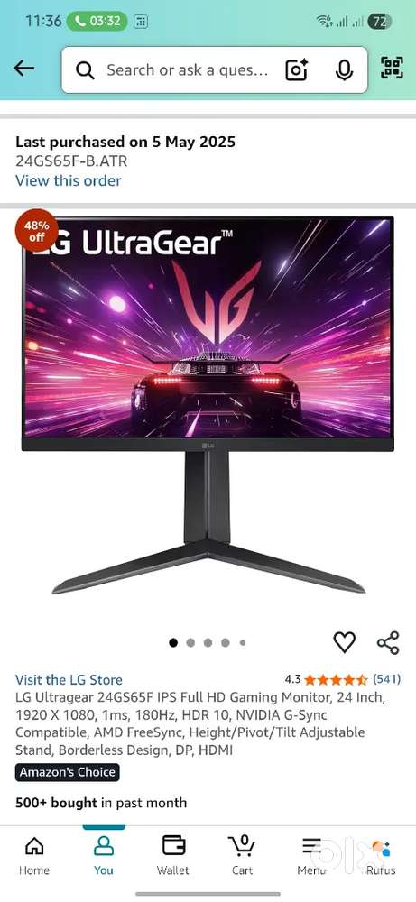 LG Ultragear 24GS65F IPS Full HD Gaming Monitor, 24 Inch, 1920 X 1080