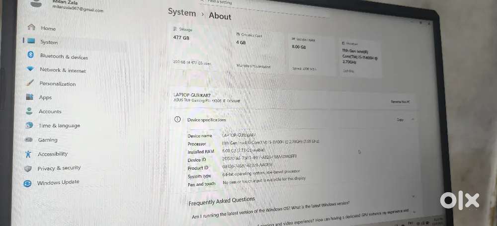 Gaming Laptop  tuf 1.5 yers old tip top condition