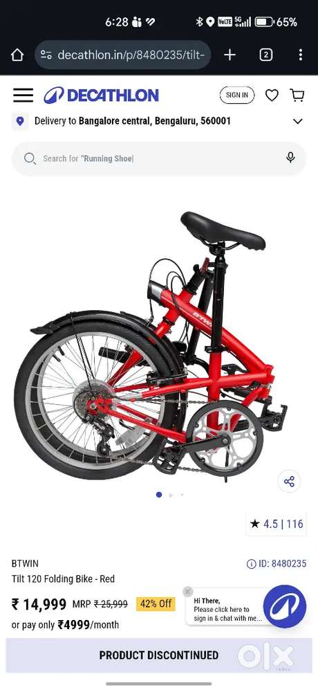 decathlon tilt foldable cycle brand new condition