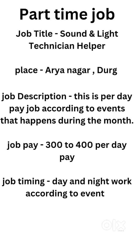 Part time job for Dj & stage light technician helper