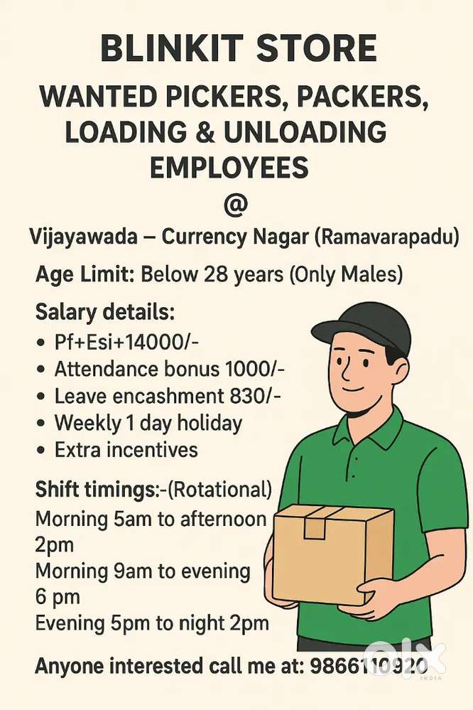 విజయవాడ రామవరపాడు బ్లింకిట్ స్టోర్ కి ఉద్యోగులు కావలెను
