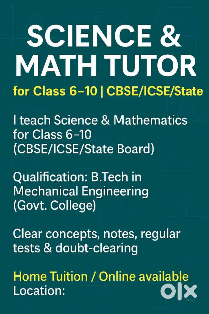 Science & Math Tutor for Class 6–10  CBSE/ICSE/State Board