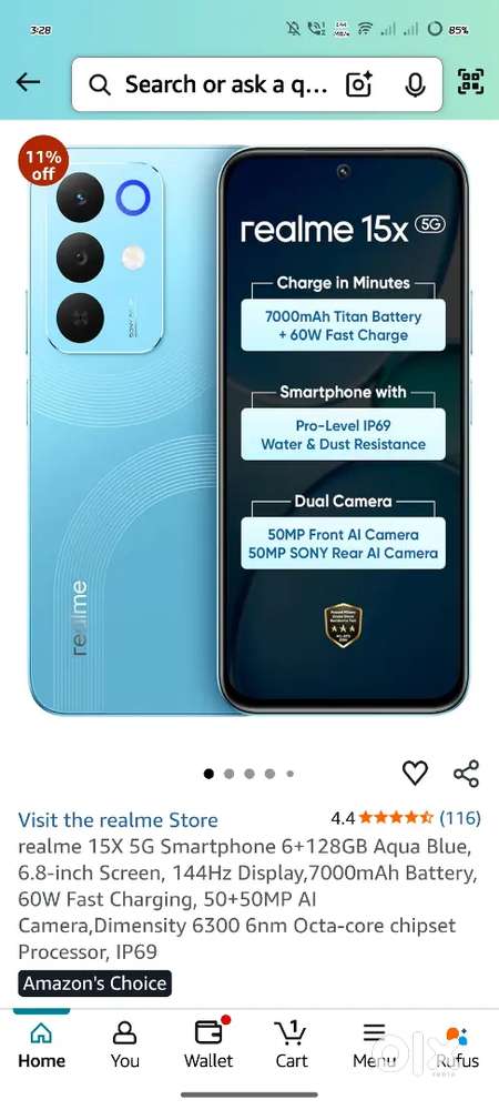 Realme 15x 6+8/128 10 days used only