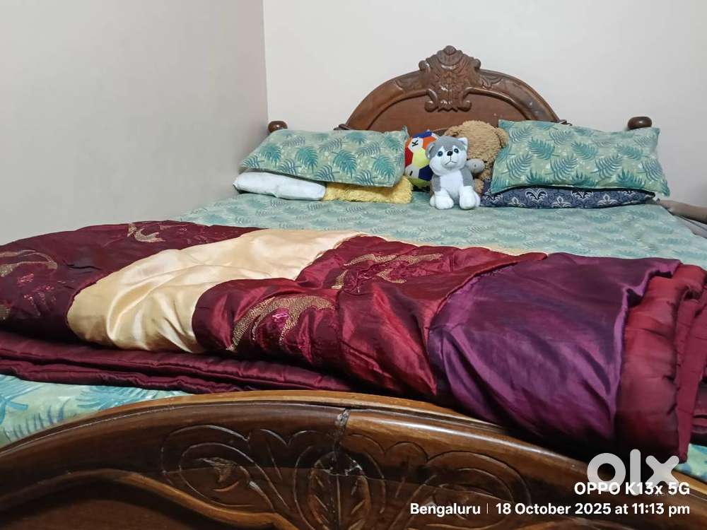 Assam teakwood double bed with mattress