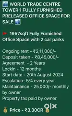 Pre Leased Furnished Office For Sell In World Trade Centre Kharadi