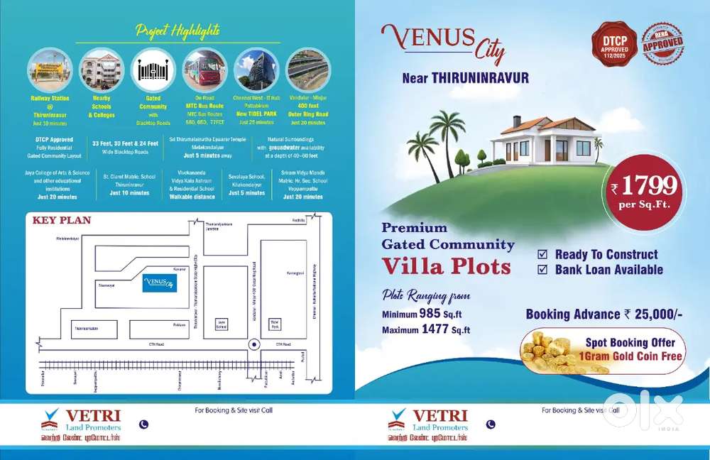 Dtcp Approved Plots gated community villas spot booking 1 Gram Gold Co