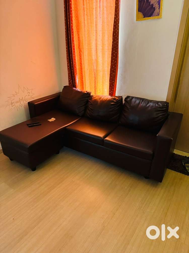 Brown L-Shaped Leatherite Sofa for Sale