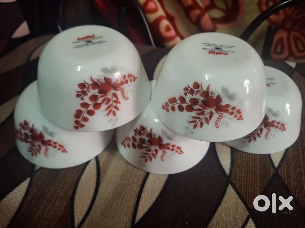 White bowl with red floral design