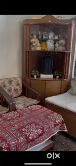 Sofa, center table, showcase, bed