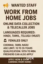 CHENNAI WORK FROM HOME JOB'S (DATA COLLECTION  TELECALLER)
