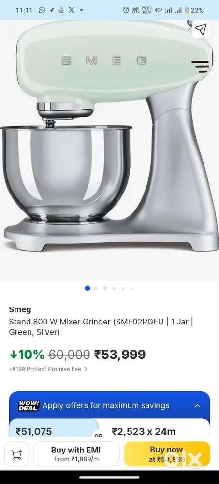 Smeg
Stand 800 W Mixer Grinder