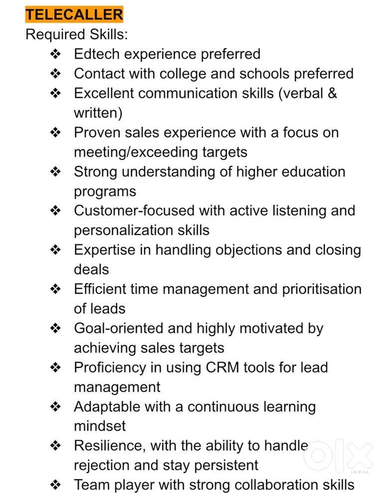 Telesales from edtech background