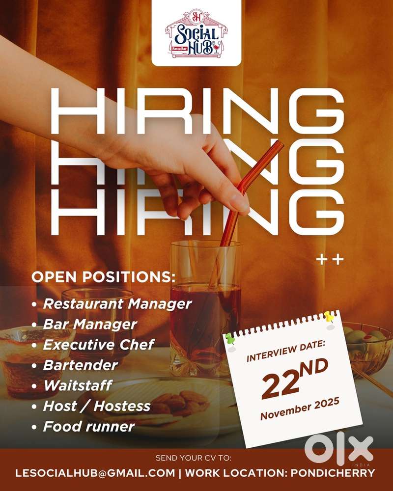 We’re Hiring! Bartender • Waiter • Host/Hostess • Tandoori Chef