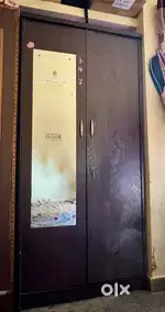 Sturdy 2-Door Wooden Wardrobe with Mirror & Drawers  Great Condition