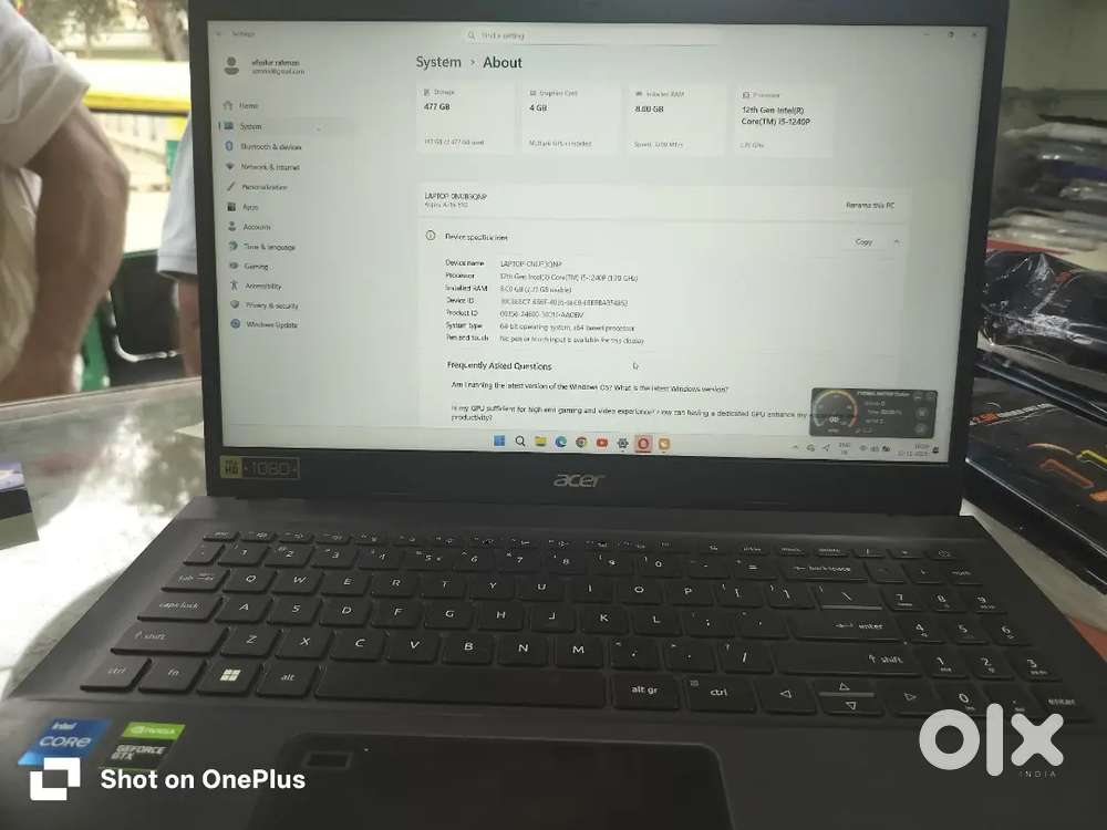 Laptop -0NUB3QNP Aspire A715-51G. 12Gen Intel (R)