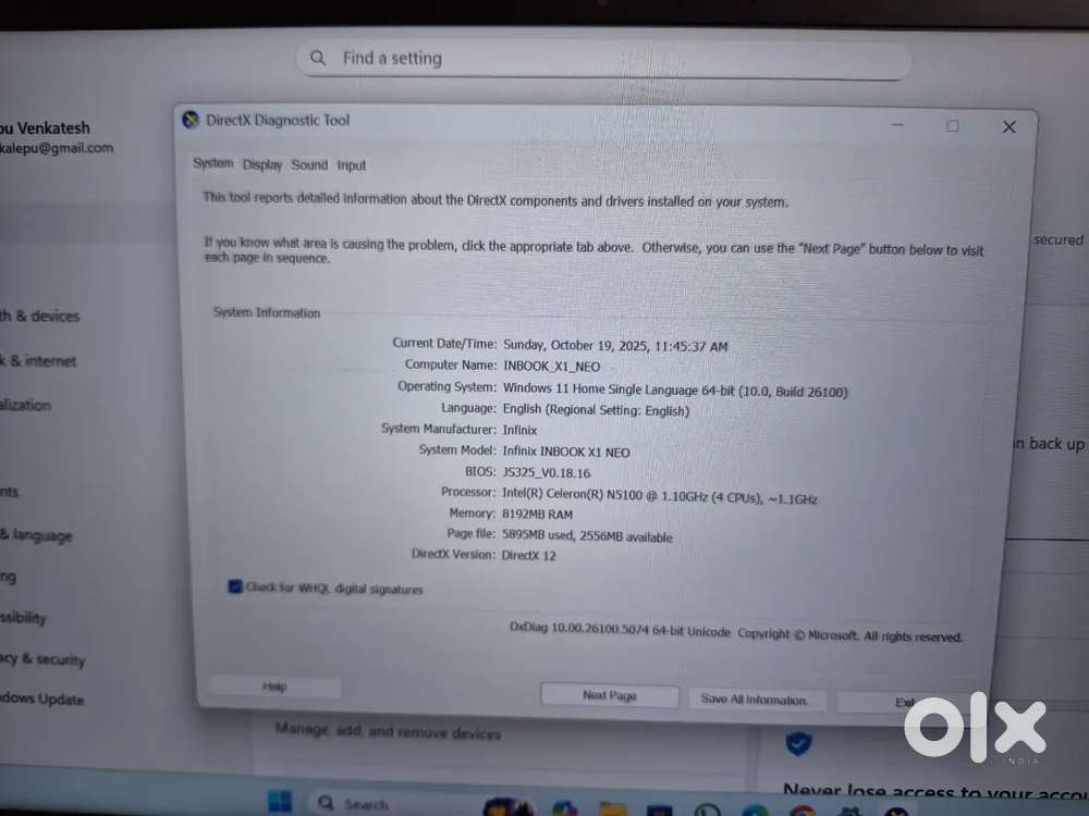 Infinix Inbook x1 neo laptop 8gb ram 256 internal