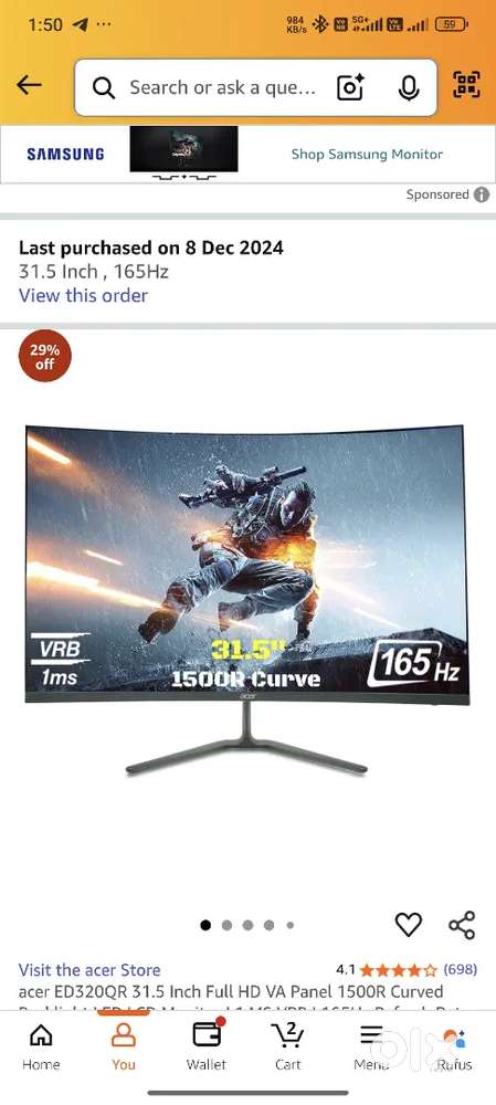 Acer Monitor  Unused  Warranty left