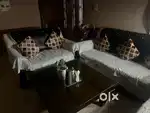 Leather 7 Seater Sofa with Wooden Table